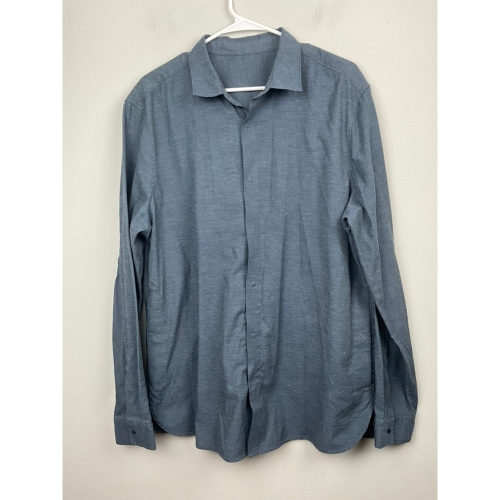 Lululemon ‎ Size XL Men Long Sleeve Button Down Shirt Blue Speckled Casual
